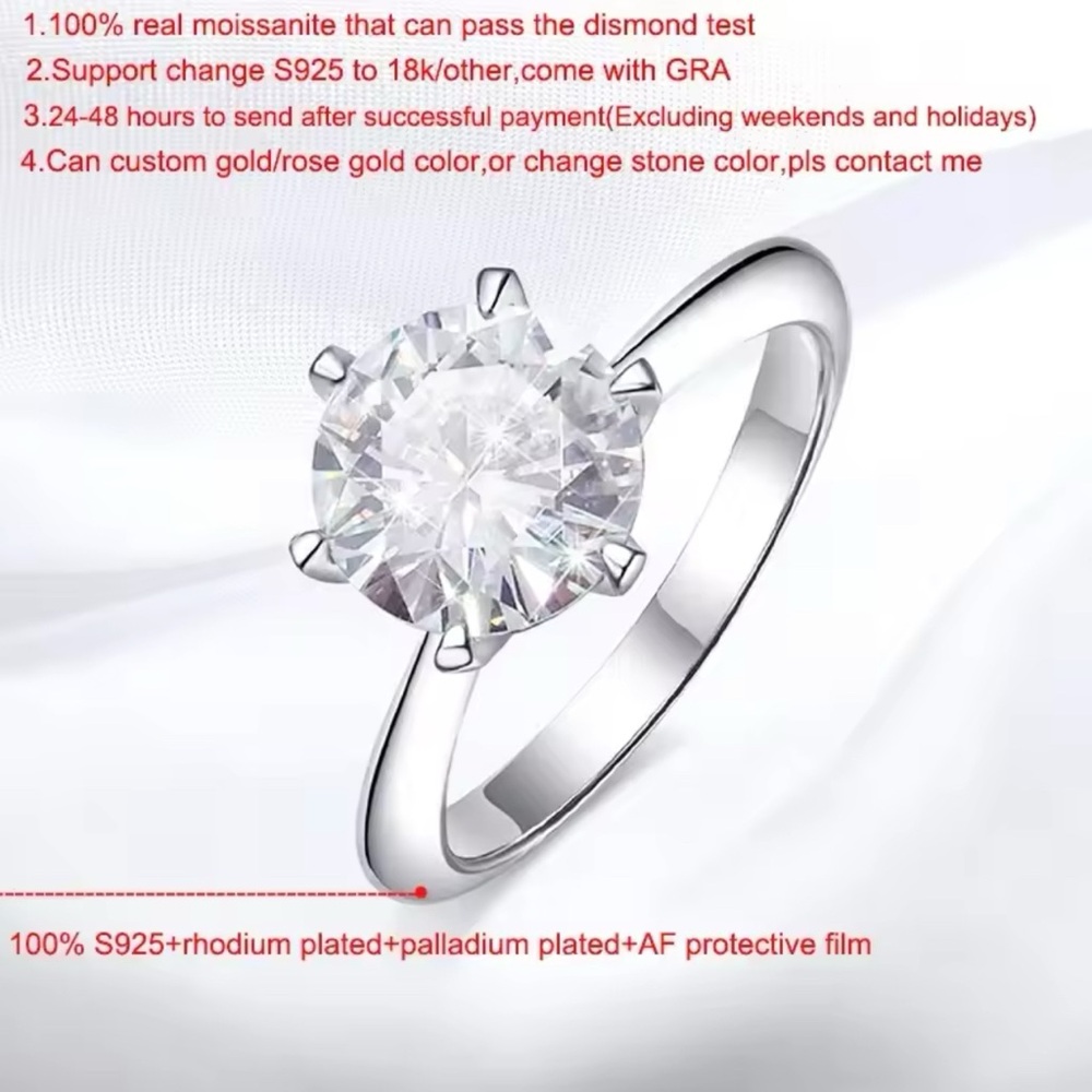 925 Sterling Silver Set “White Gold Look” Moissanite Rings for Women Size 7.5 - Picture 15 of 17